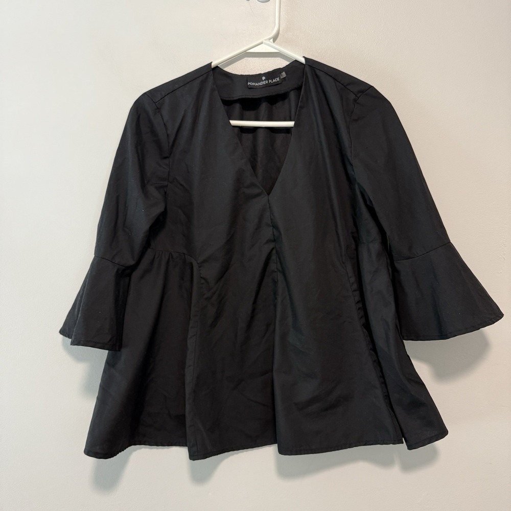 Pomander Place Tuckernuck‎ Black V-Neck Bell Sleeve Blouse Size XS